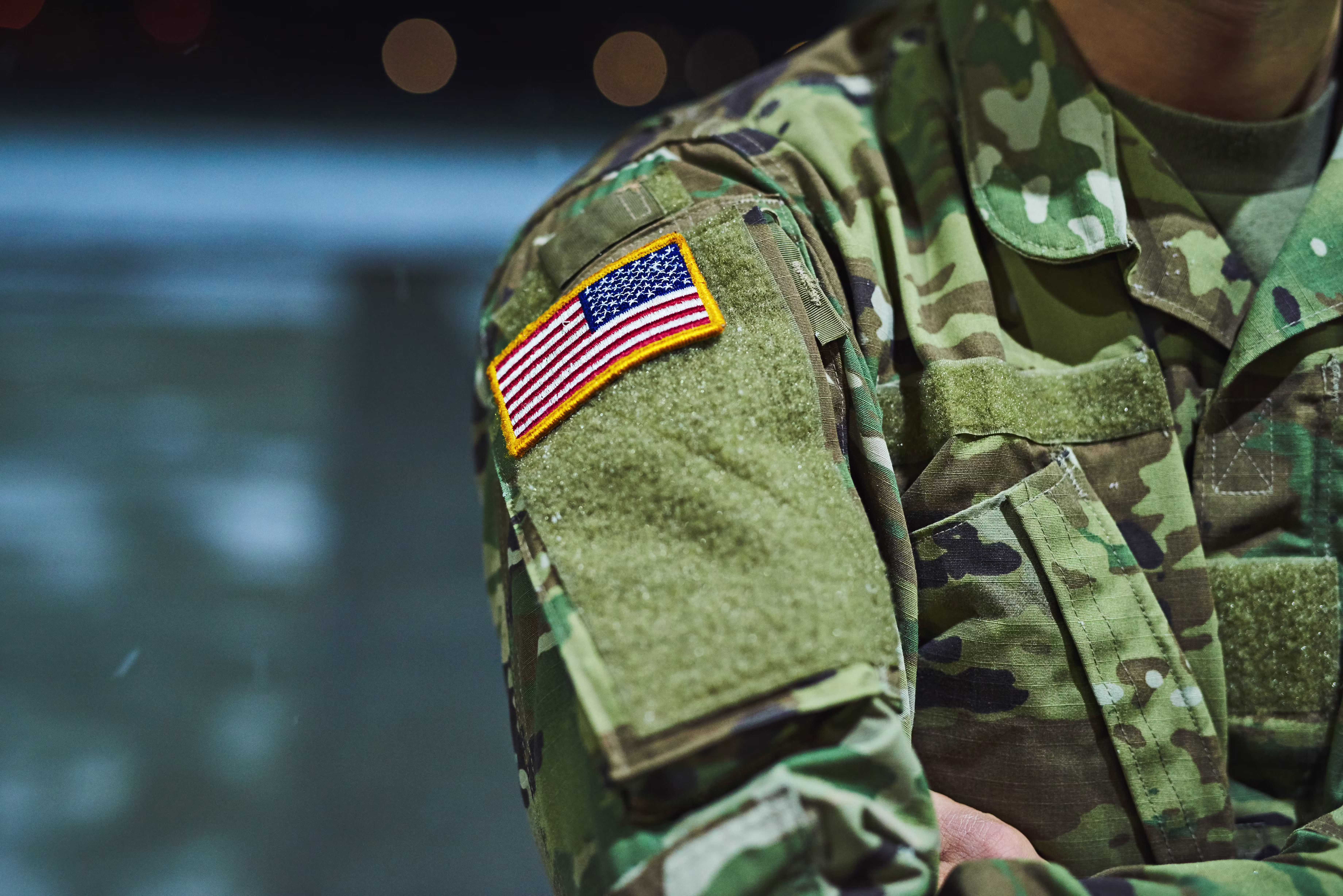 Soldier with an American flag patch on his sleeve
